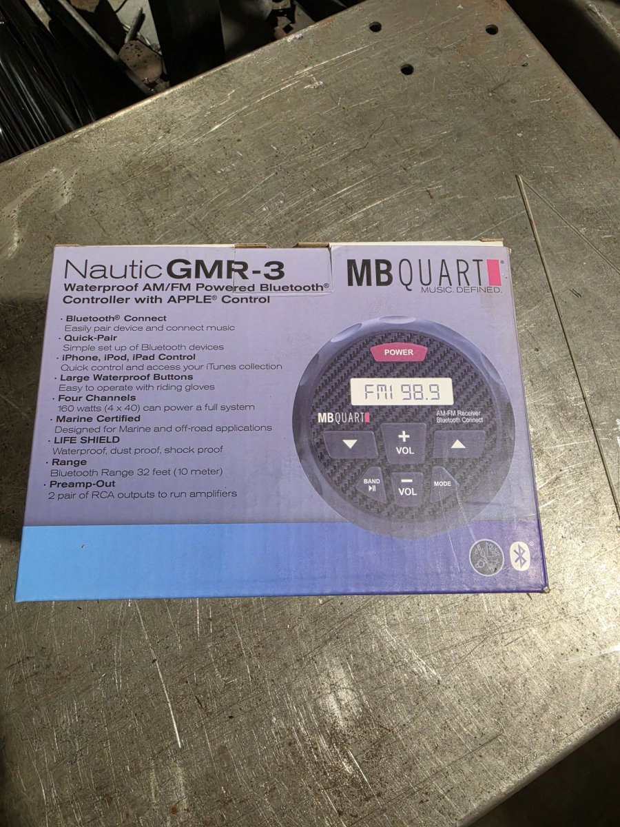 MB Quart Nautic GMR-3 Bluetooth Marine/Off-Road Receiver + Chrysler/Dodge/Jeep Harness (New, Open Box), image 2