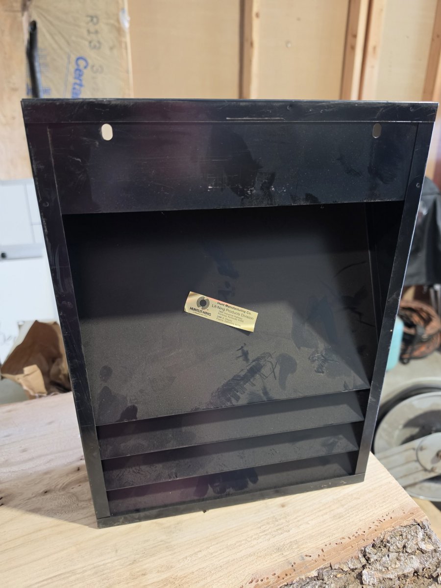 Vintage Hunt Lit-Ning Black Steel Wall File Organizer, 4 Pocket + Top Shelf (Used), image 3