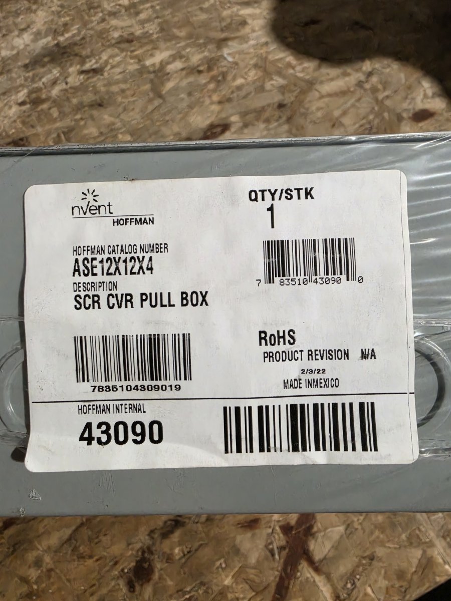 nVent Hoffman ASE12X12X4 Screw-Cover Pull Box 12x12x4 NEMA 1 Steel w/ Knockouts (New), image 3
