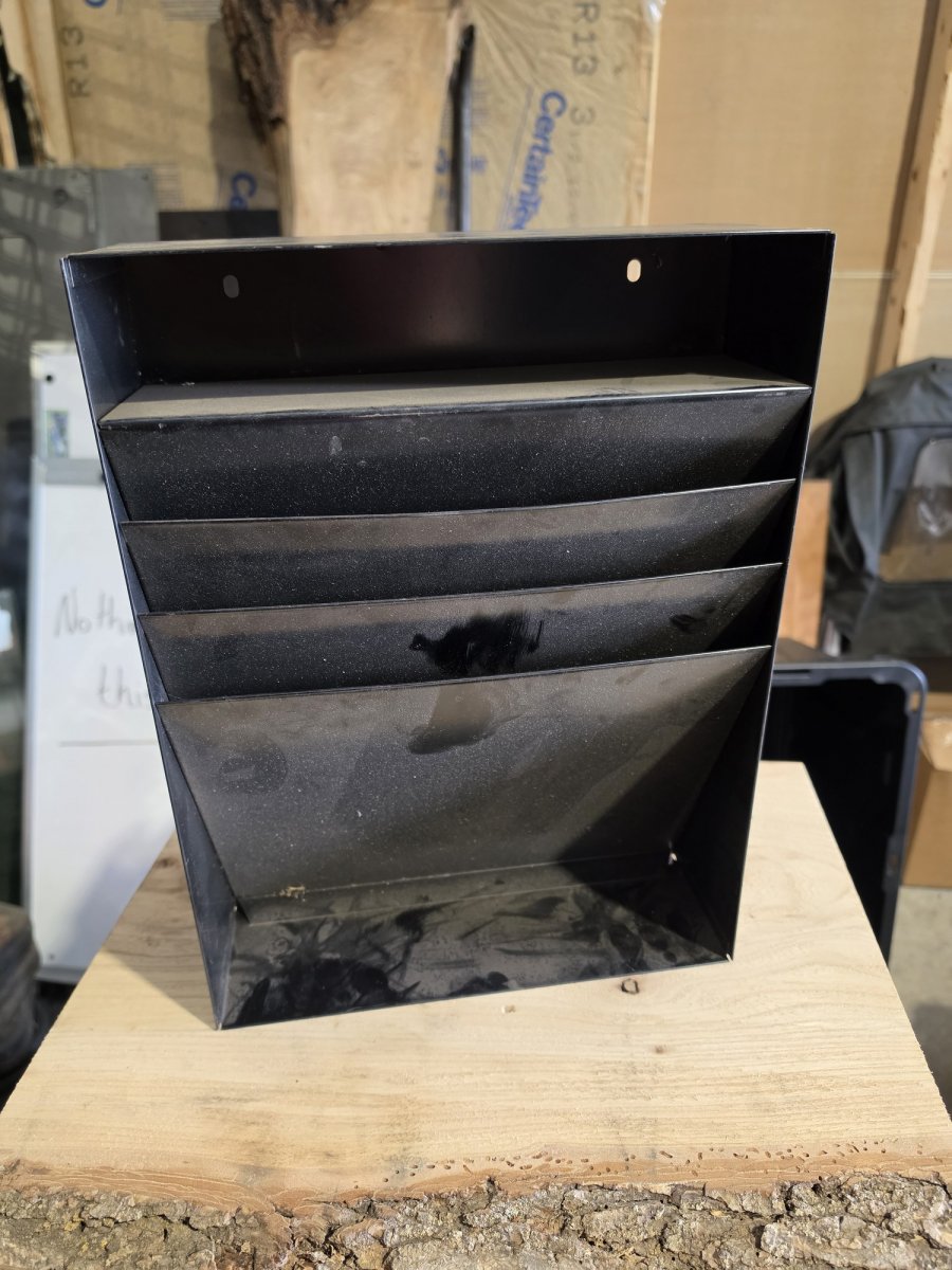 Vintage Hunt Lit-Ning Black Steel Wall File Organizer, 4 Pocket + Top Shelf (Used)