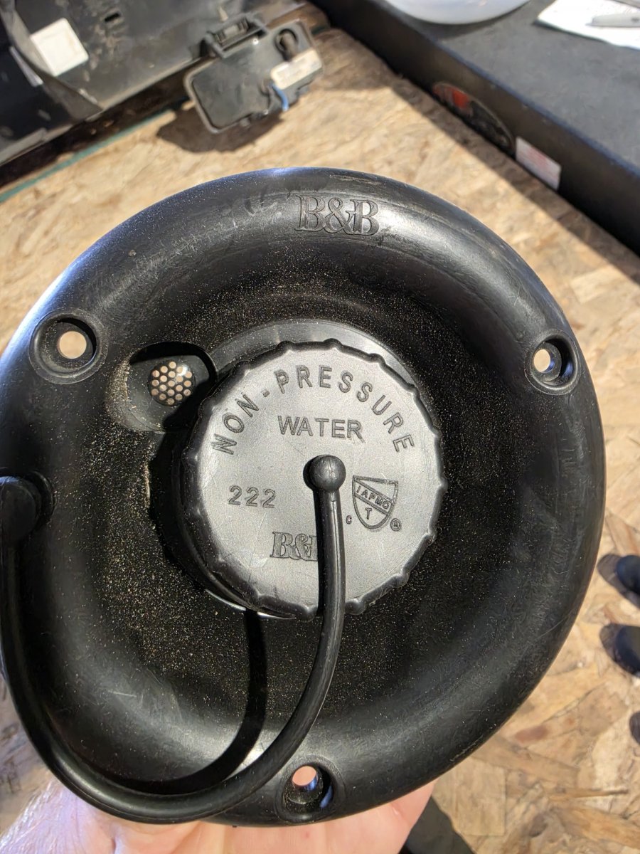 B&B Molders 222 Non-Pressure RV Gravity Water Fill Inlet, Black w/ Tethered Cap (New)